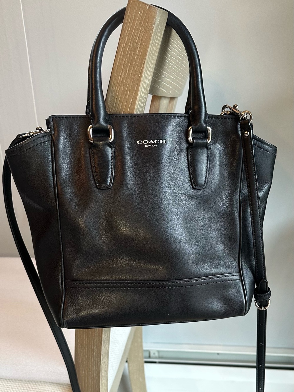 COACH Legacy Black Leather Satchel with Top Handles and Crossbody Strap